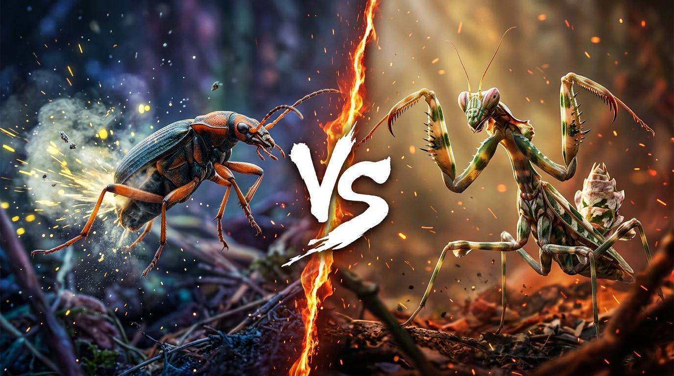 bombardier-beetle-vs-devils-flower-mantis comparison image on AnimalDex
