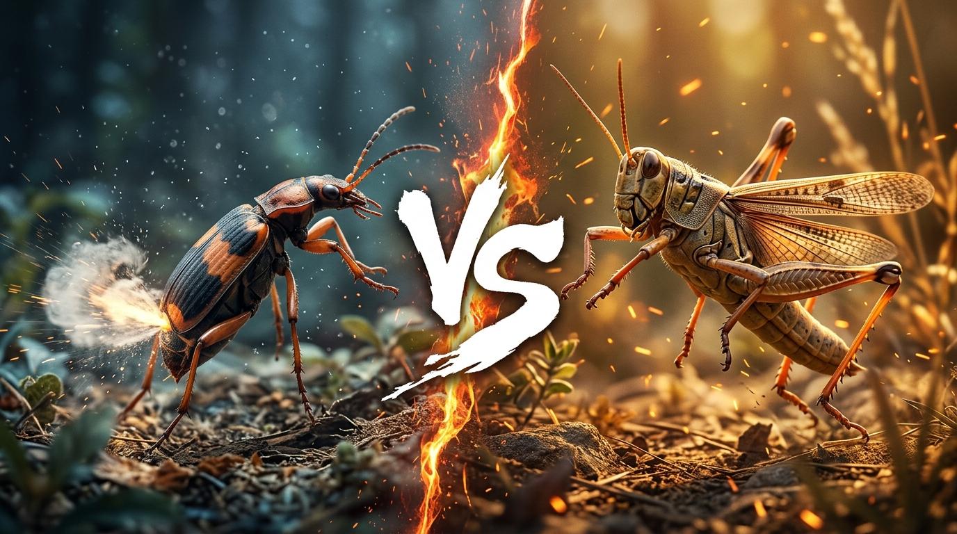 bombardier-beetle-vs-grasshopper-and-locust comparison image on AnimalDex