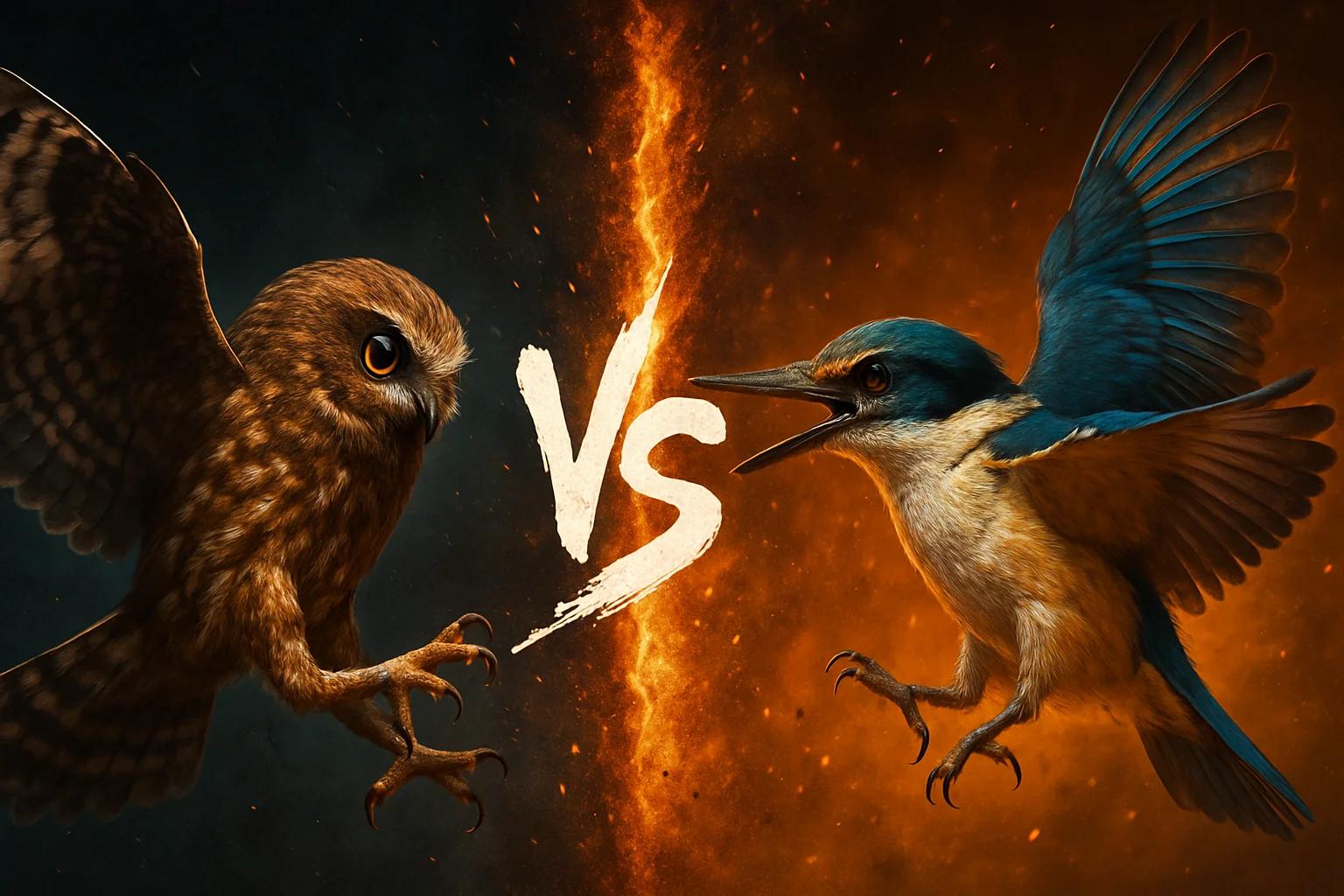 boobook-owl-vs-sacred-kingfisher comparison image on AnimalDex