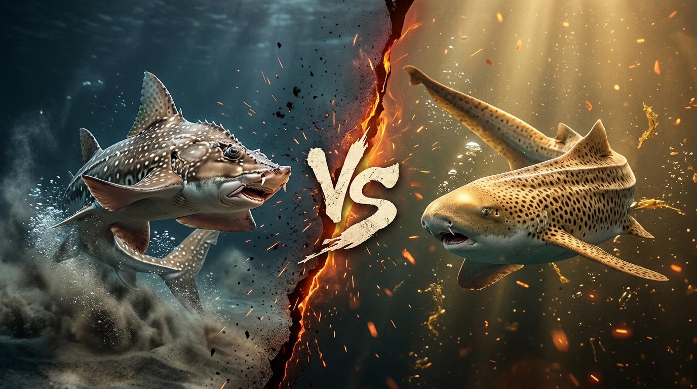 bowmouth-guitarfish-vs-zebra-shark comparison image on AnimalDex