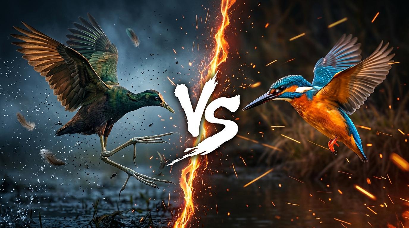 bronze-winged-jacana-vs-common-kingfisher comparison image on AnimalDex