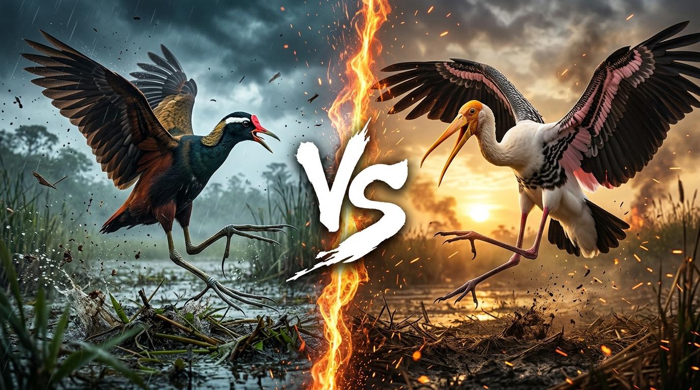 bronze-winged-jacana-vs-painted-stork comparison image on AnimalDex