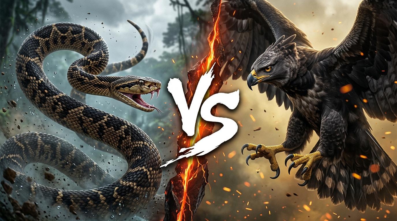 bushmaster-vs-harpy-eagle comparison image on AnimalDex