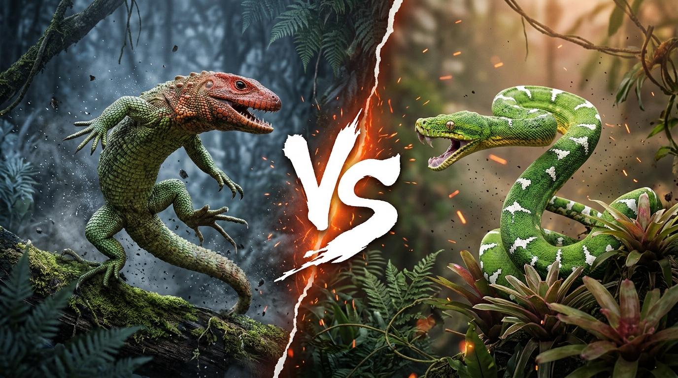 caiman-lizard-vs-emerald-tree-boa comparison image on AnimalDex
