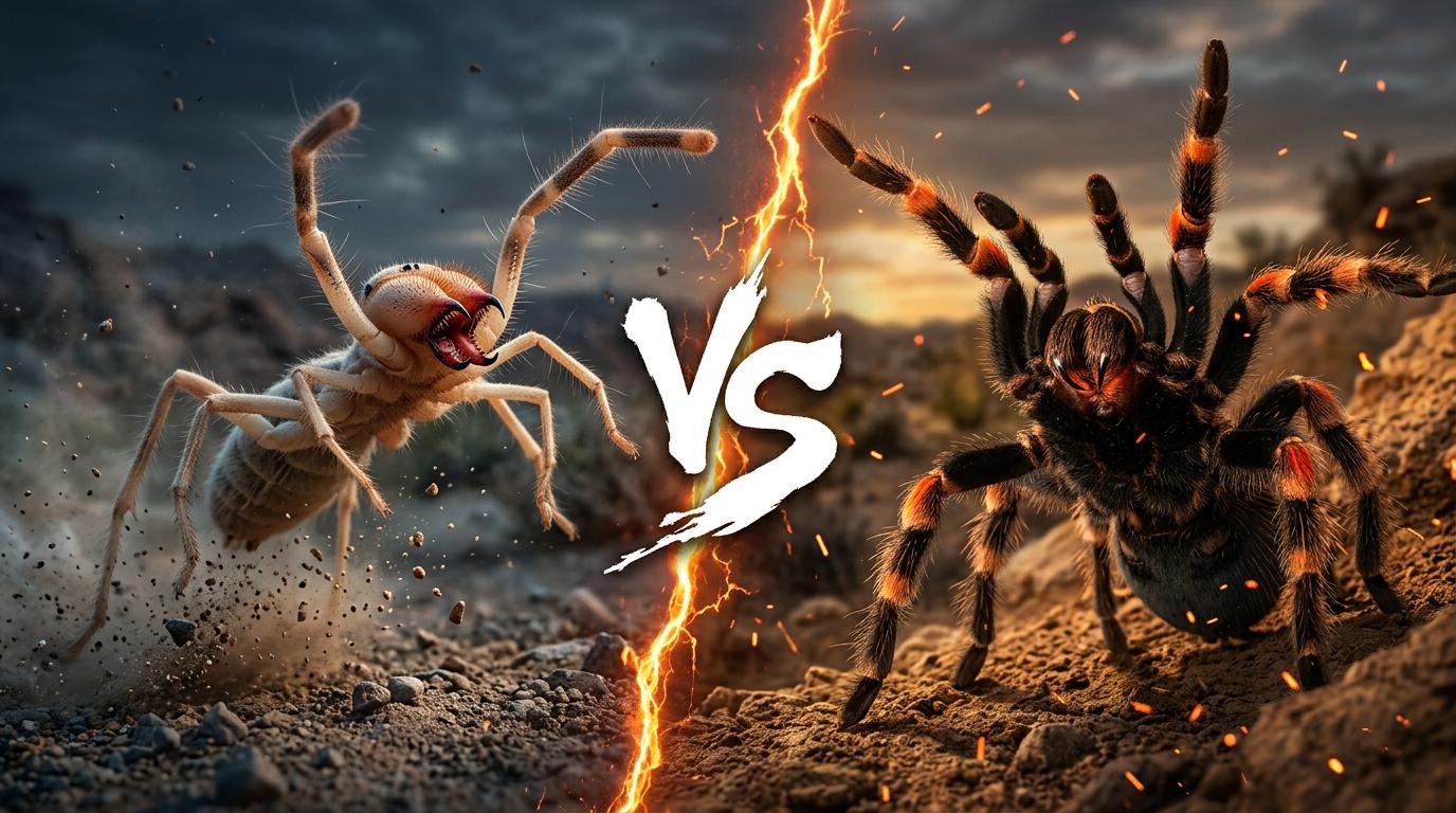 camel-spider-vs-red-kneed-tarantula comparison image on AnimalDex
