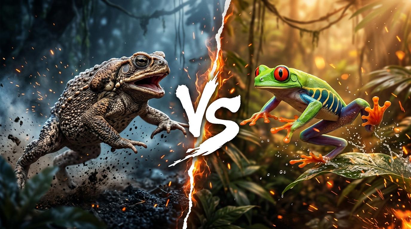 cane-toad-vs-red-eyed-tree-frog comparison image on AnimalDex