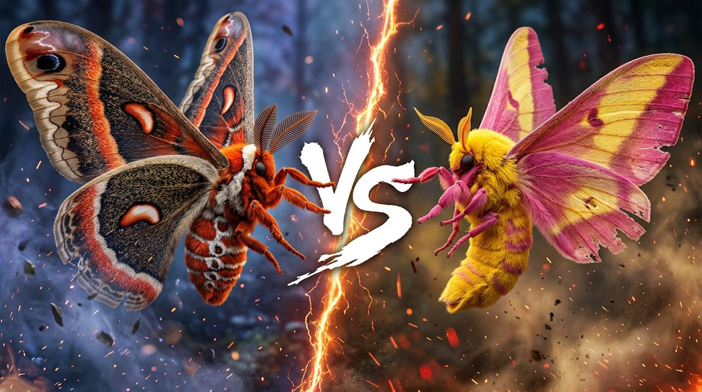 cecropia-moth-vs-rosy-maple-moth comparison image on AnimalDex