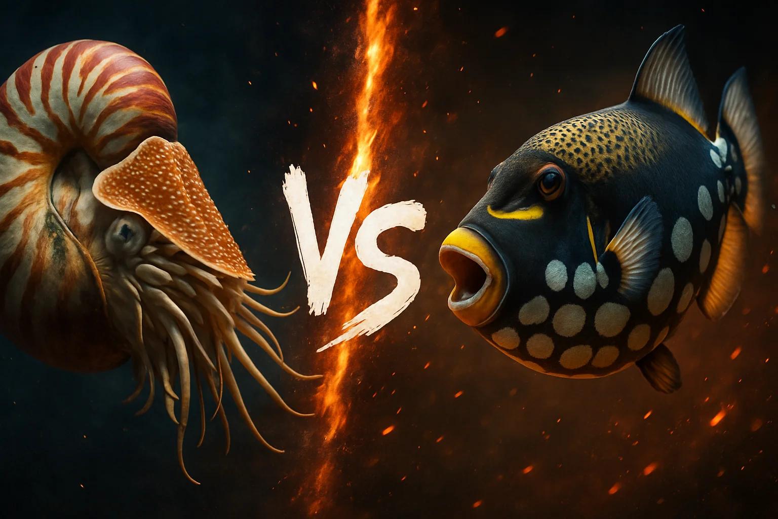 chambered-nautilus-vs-clown-triggerfish comparison image on AnimalDex