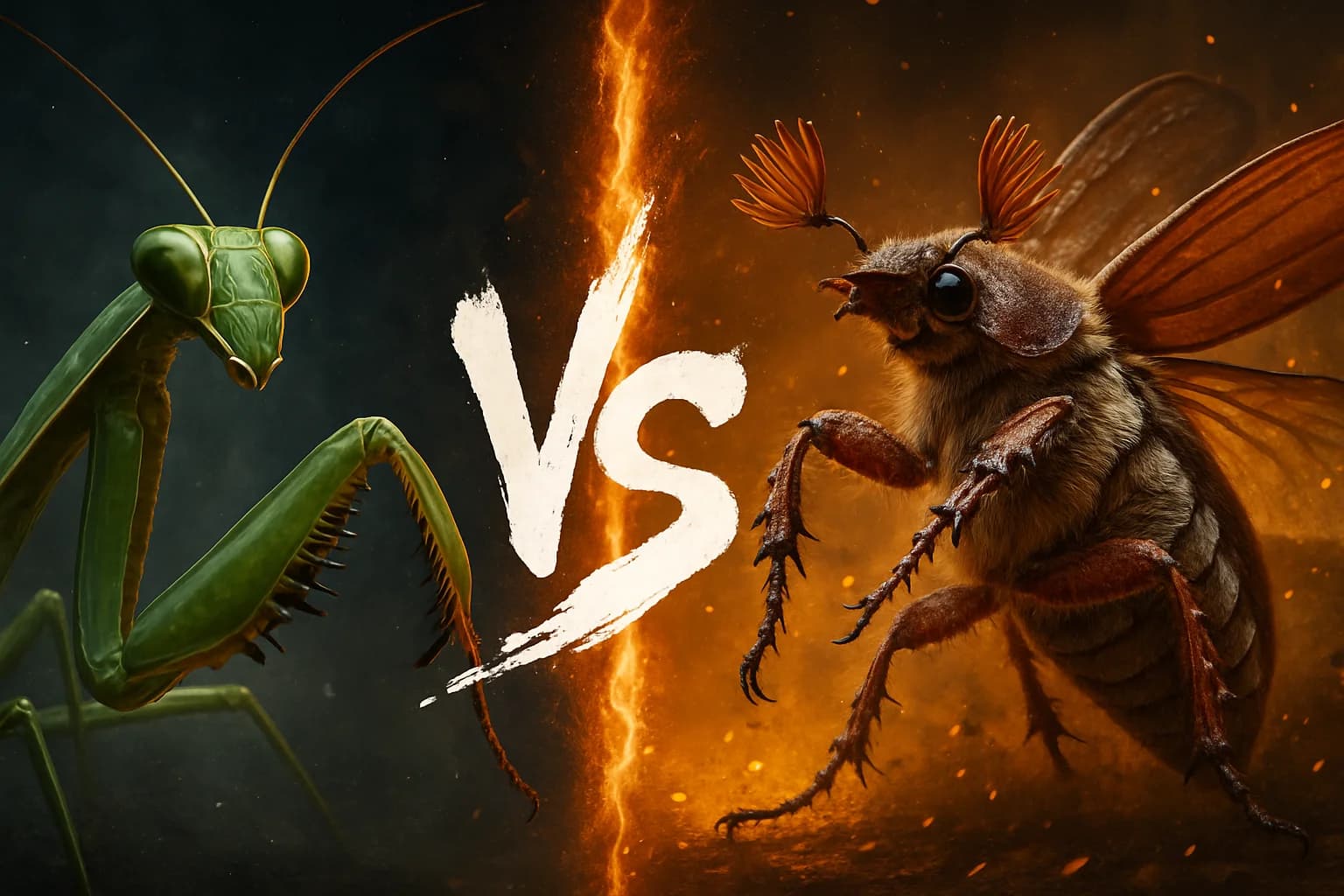 chinese-mantis-vs-may-beetle comparison image on AnimalDex