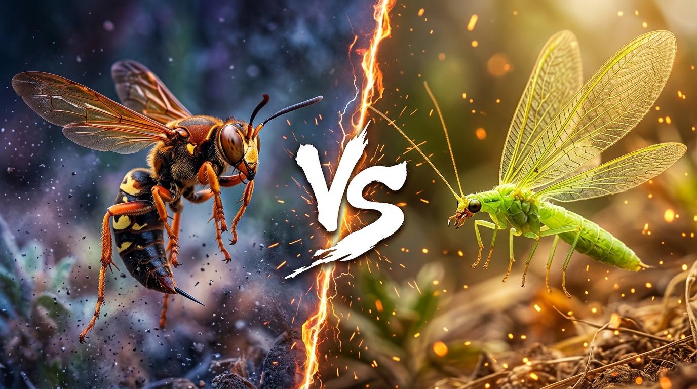cicada-killer-wasp-vs-green-lacewing comparison image on AnimalDex