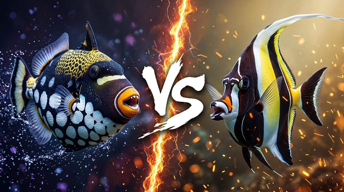 clown-triggerfish-vs-moorish-idol comparison image on AnimalDex