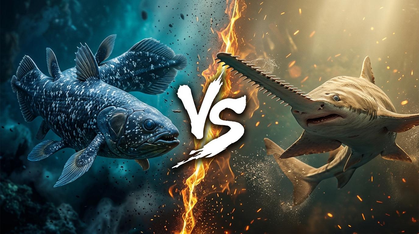coelacanth-vs-largetooth-sawfish comparison image on AnimalDex