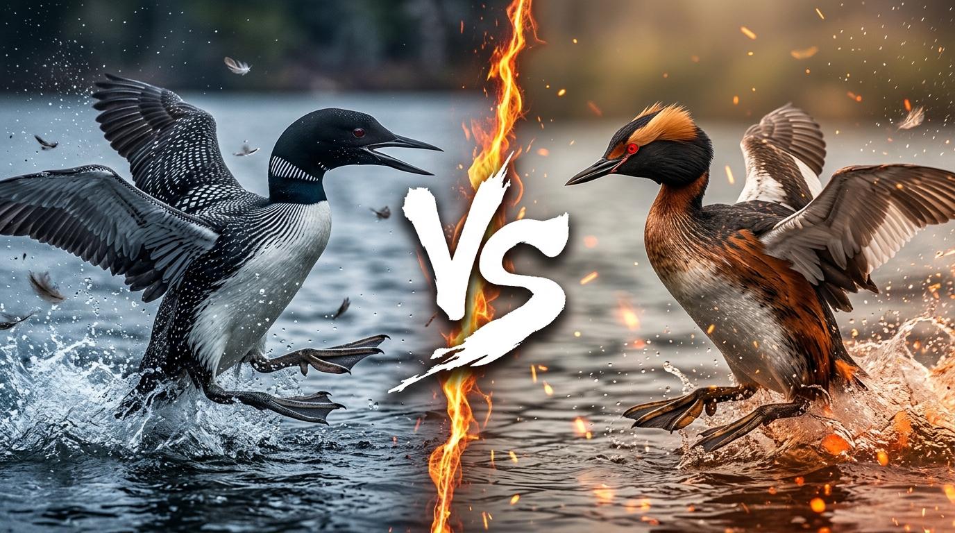 common-loon-vs-horned-grebe comparison image on AnimalDex