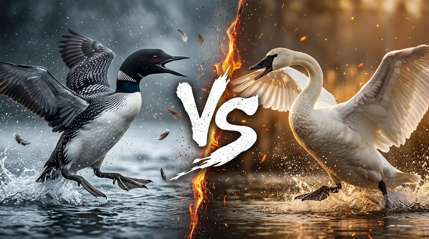 common-loon-vs-trumpeter-swan comparison image on AnimalDex