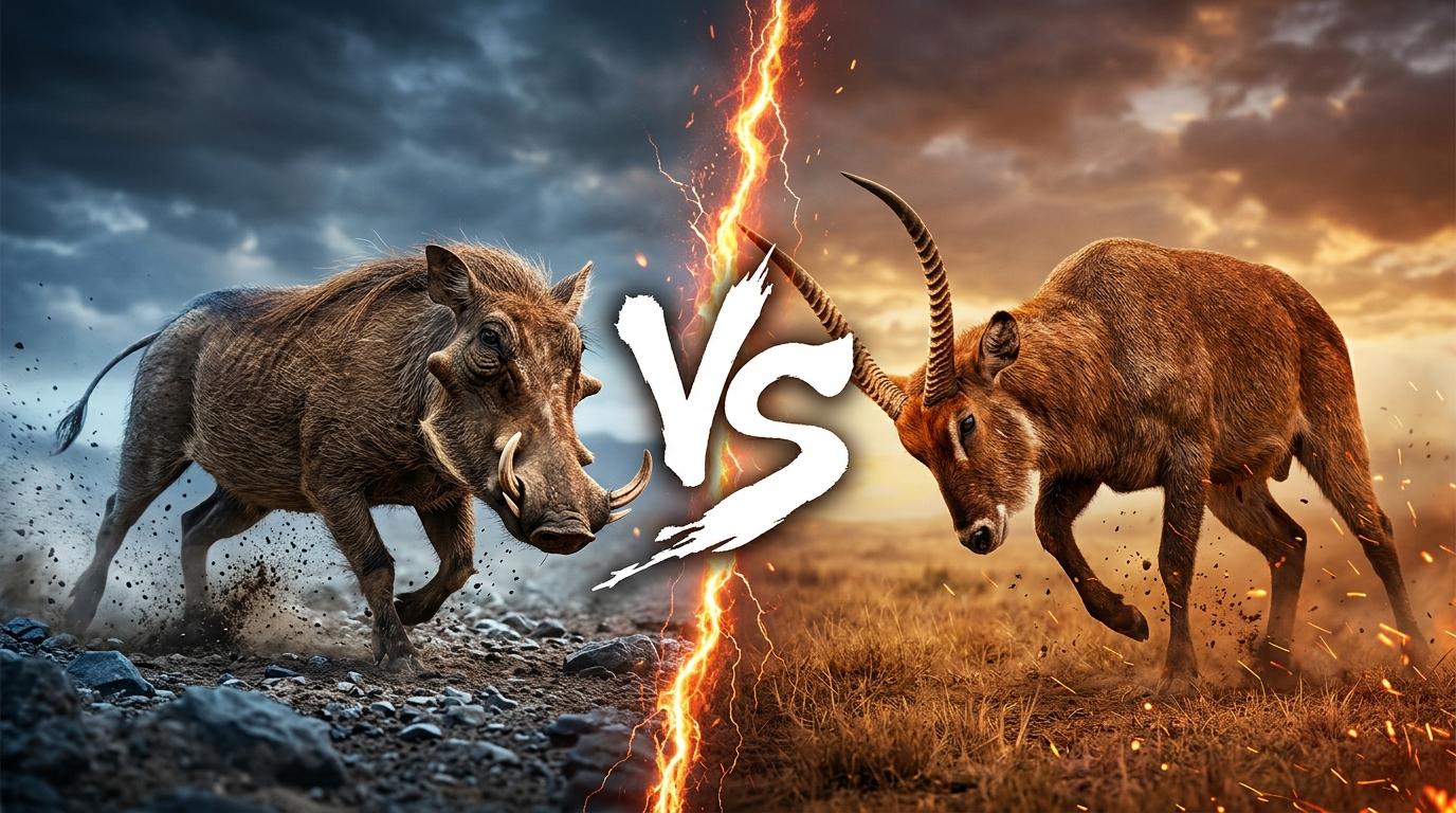 common-warthog-vs-waterbuck comparison image on AnimalDex