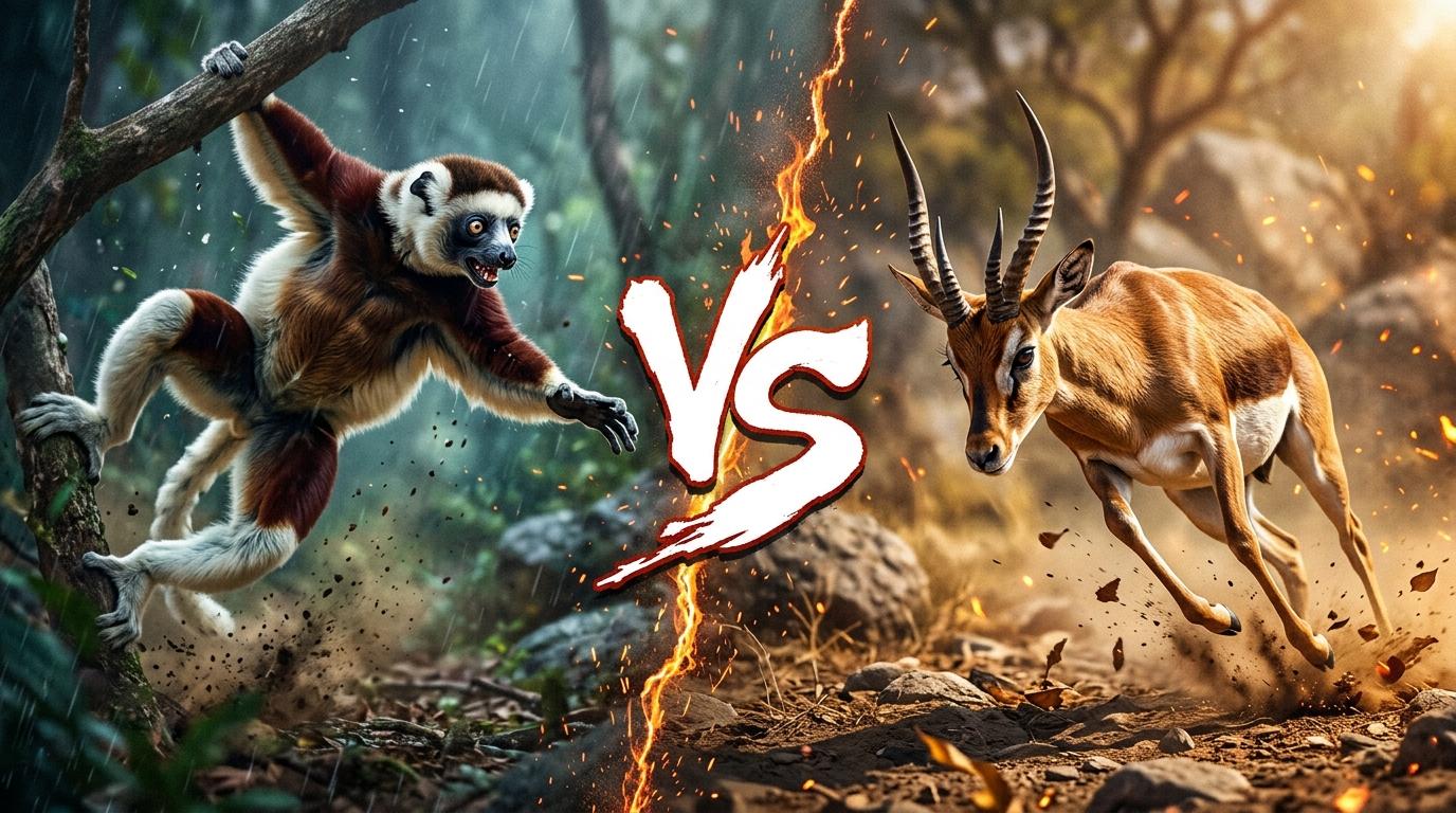coquerels-sifaka-vs-four-horned-antelope comparison image on AnimalDex