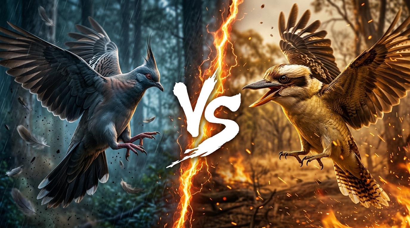 crested-pigeon-vs-laughing-kookaburra comparison image on AnimalDex