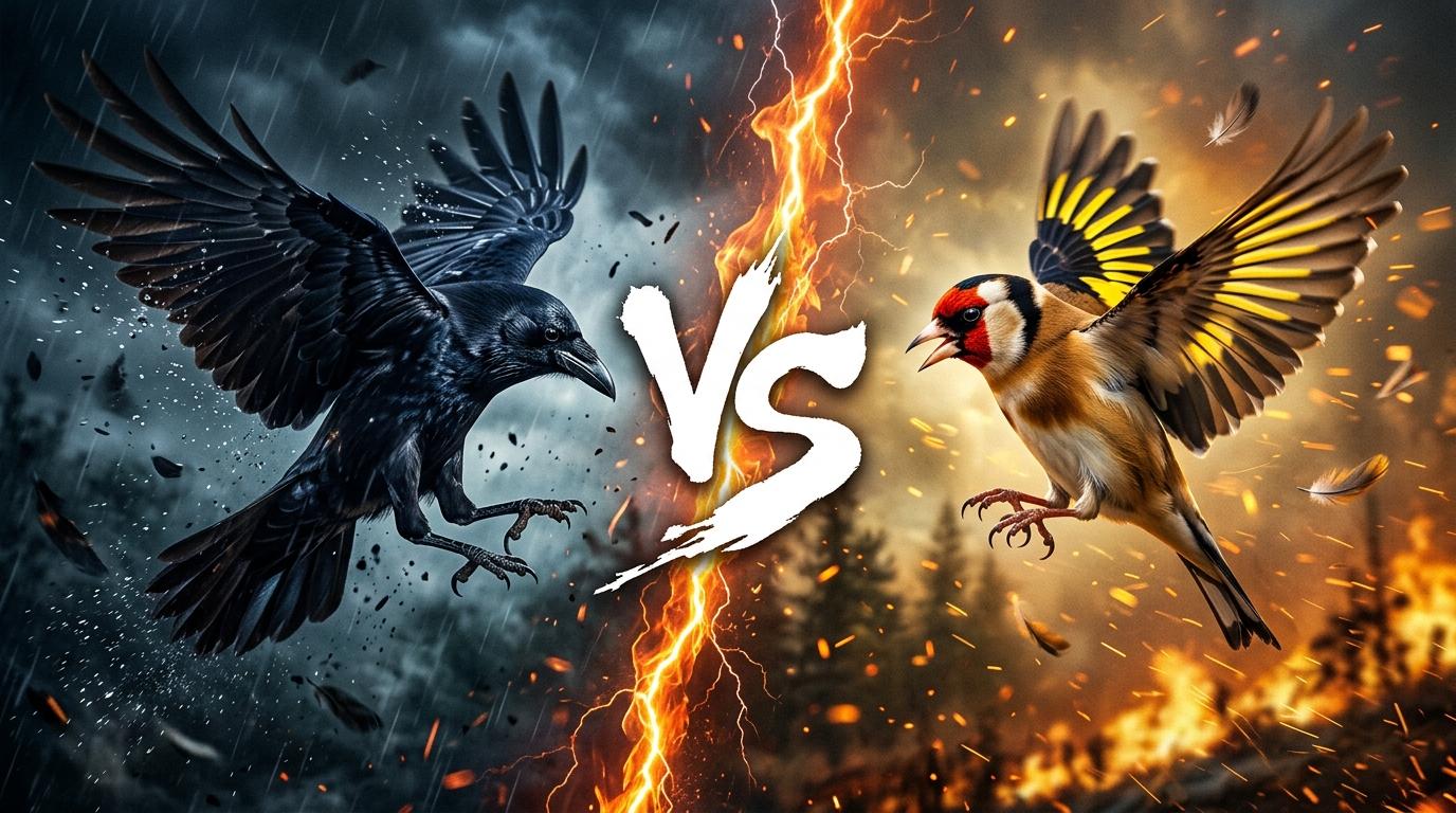 crow-vs-european-goldfinch comparison image on AnimalDex