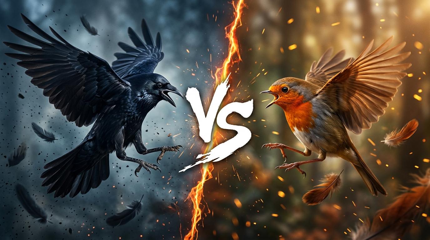 crow-vs-european-robin comparison image on AnimalDex