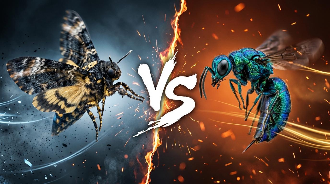 deaths-head-hawkmoth-vs-cuckoo-wasp comparison image on AnimalDex