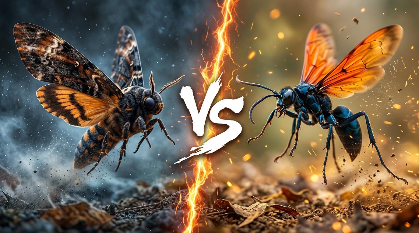 deaths-head-hawkmoth-vs-tarantula-hawk-wasp comparison image on AnimalDex