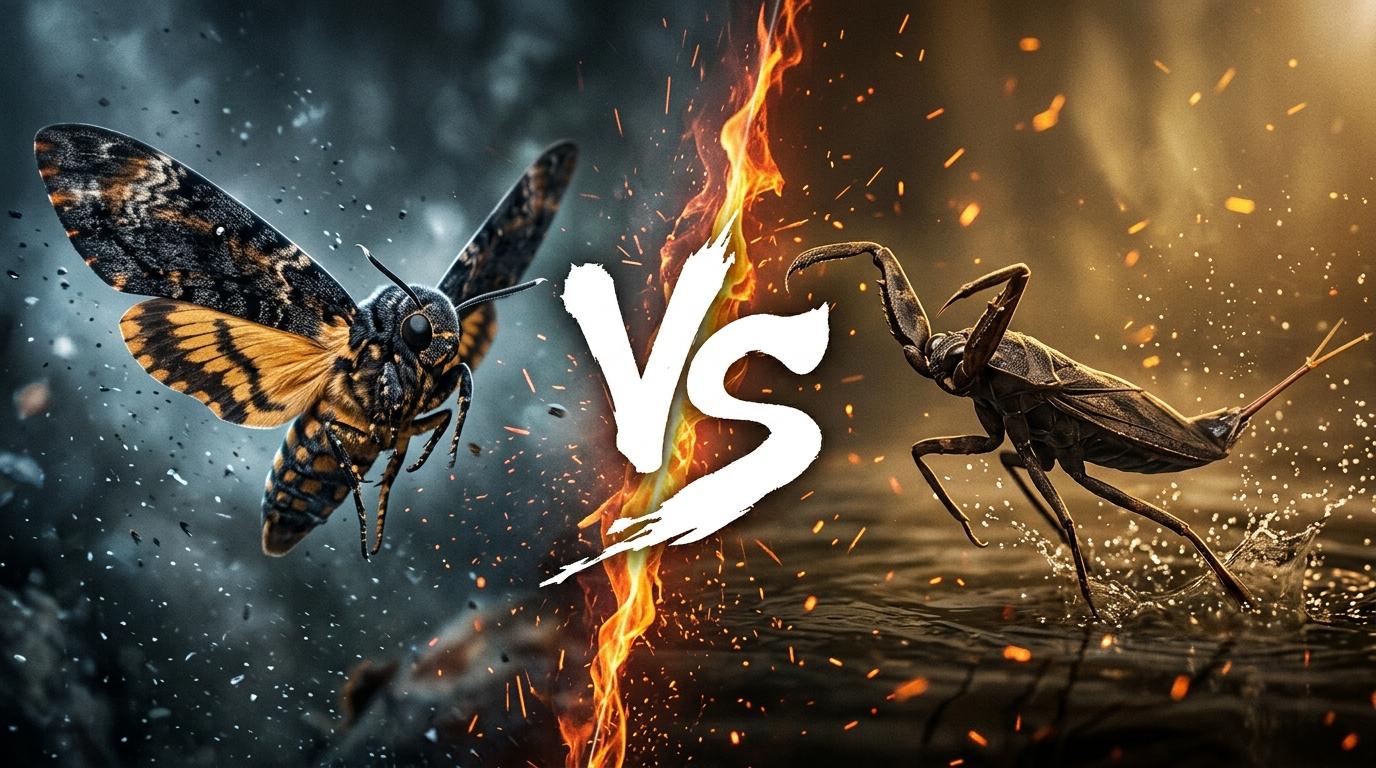 deaths-head-hawkmoth-vs-water-scorpion comparison image on AnimalDex