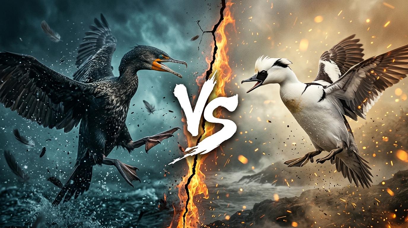 double-crested-cormorant-vs-smew comparison image on AnimalDex