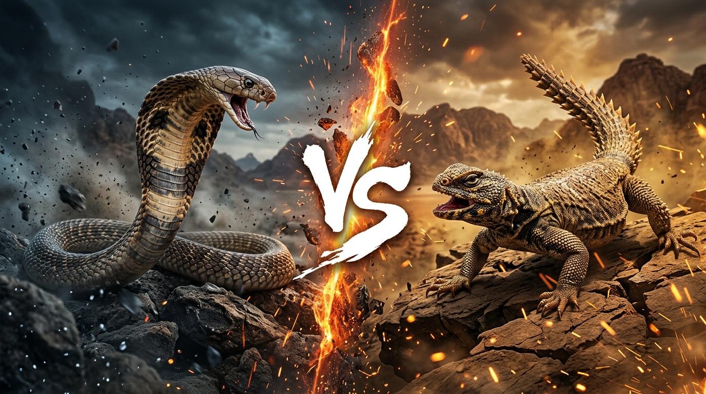 egyptian-cobra-vs-spiny-tailed-lizard comparison image on AnimalDex