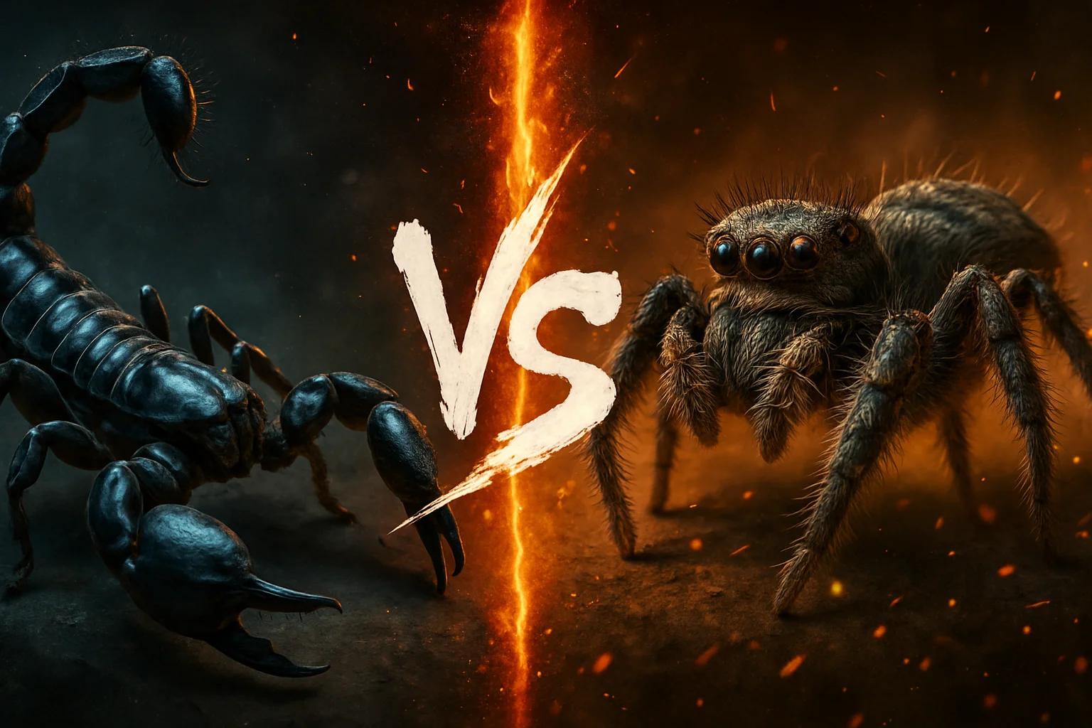 emperor-scorpion-vs-jumping-spider comparison image on AnimalDex