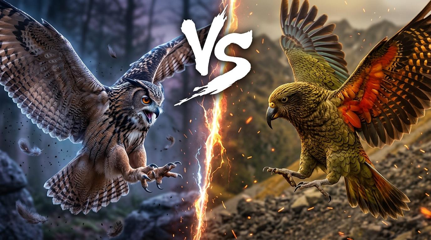 eurasian-eagle-owl-vs-kea comparison image on AnimalDex