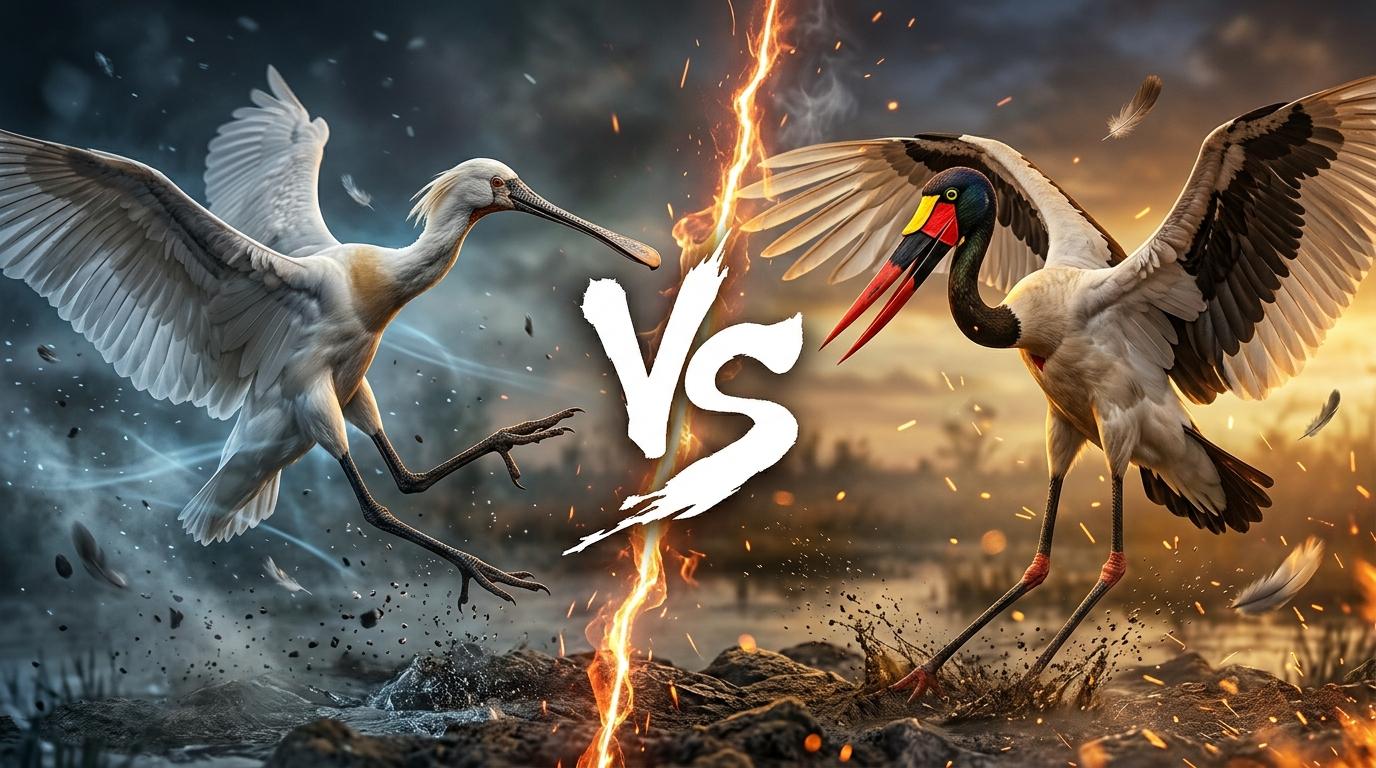 eurasian-spoonbill-vs-saddle-billed-stork comparison image on AnimalDex
