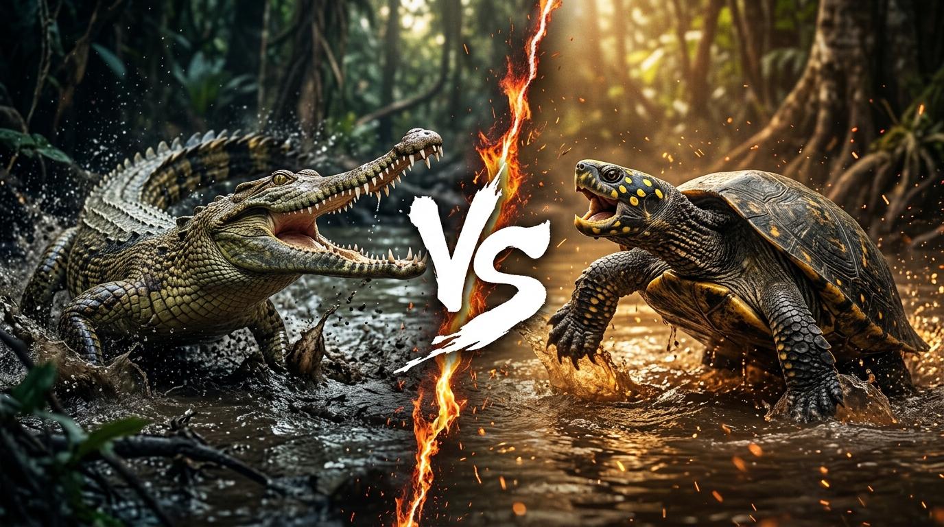 false-gharial-vs-yellow-spotted-river-turtle comparison image on AnimalDex