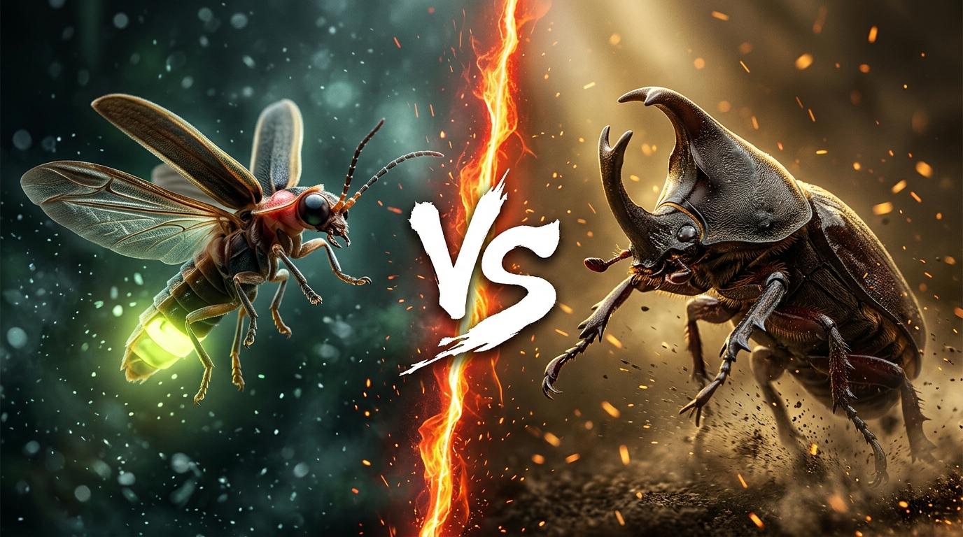 firefly-vs-rhinoceros-beetle comparison image on AnimalDex
