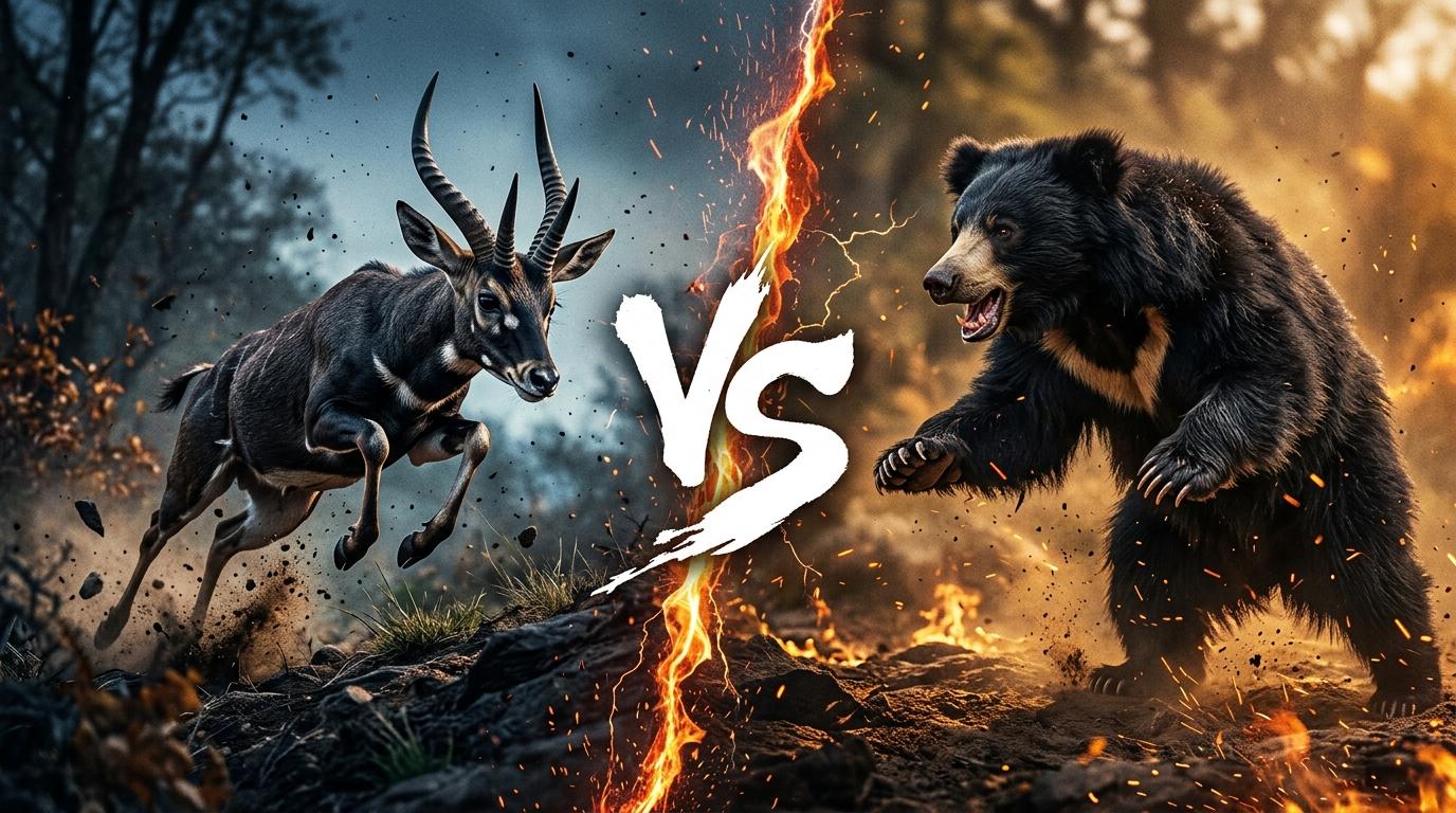 four-horned-antelope-vs-sloth-bear comparison image on AnimalDex