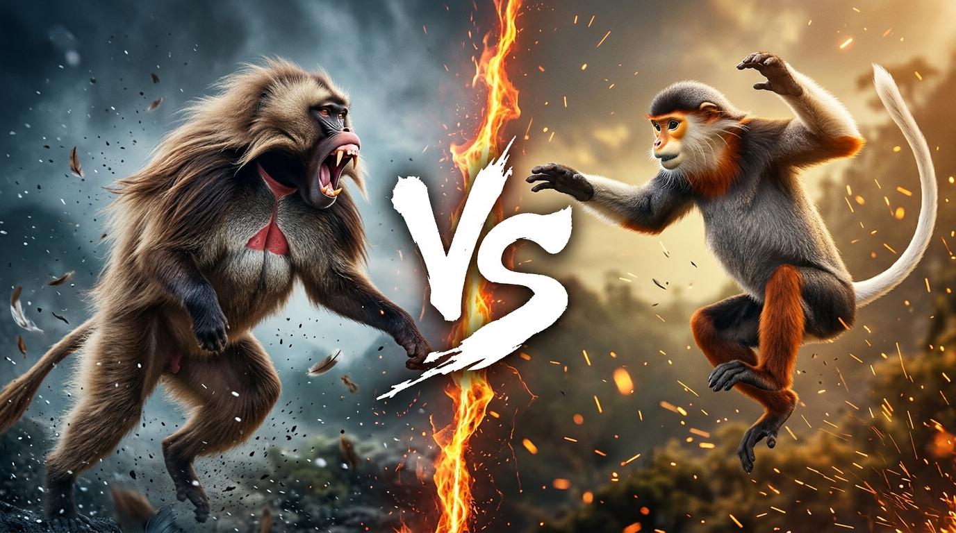 gelada-vs-red-shanked-douc comparison image on AnimalDex