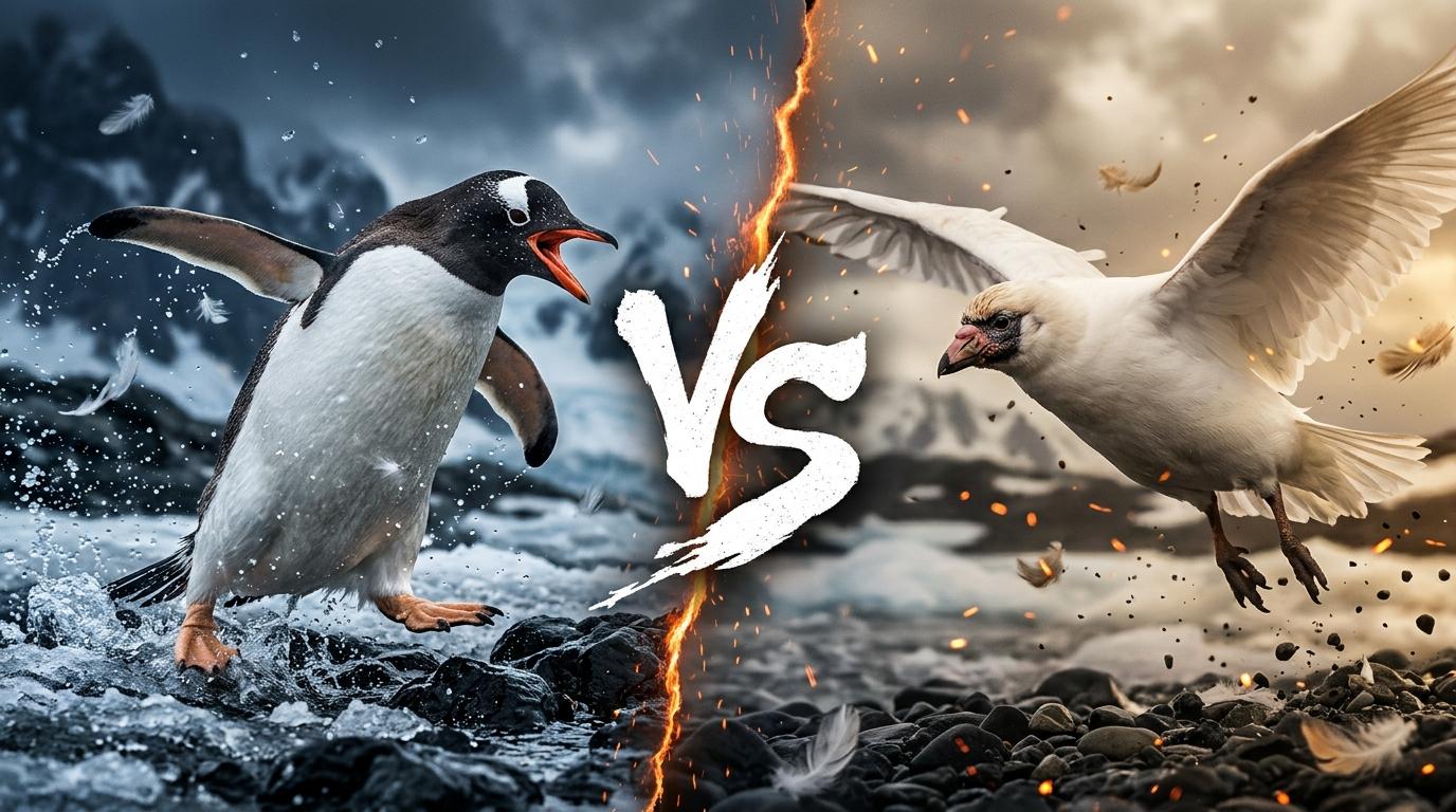 gentoo-penguin-vs-snowy-sheathbill comparison image on AnimalDex
