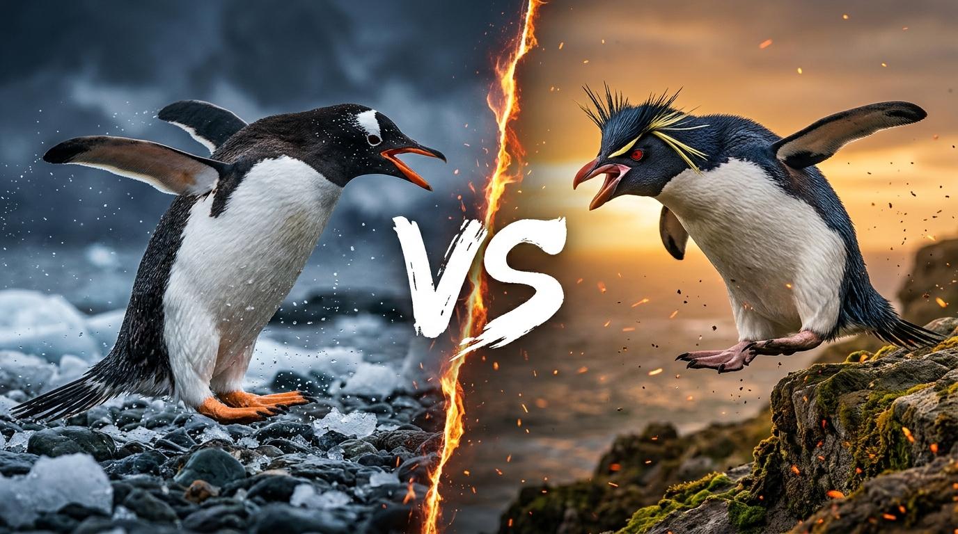 gentoo-penguin-vs-southern-rockhopper-penguin comparison image on AnimalDex