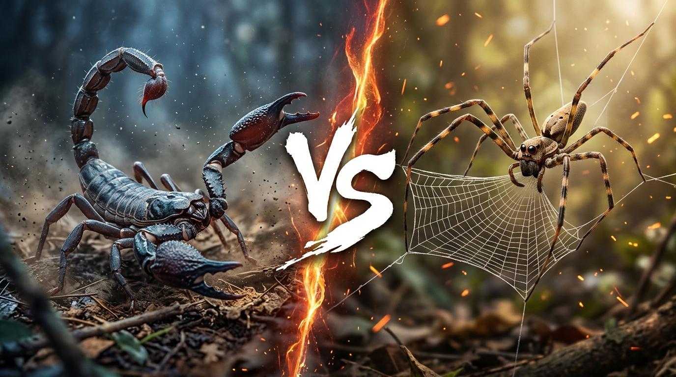 giant-forest-scorpion-vs-ogre-faced-spider comparison image on AnimalDex