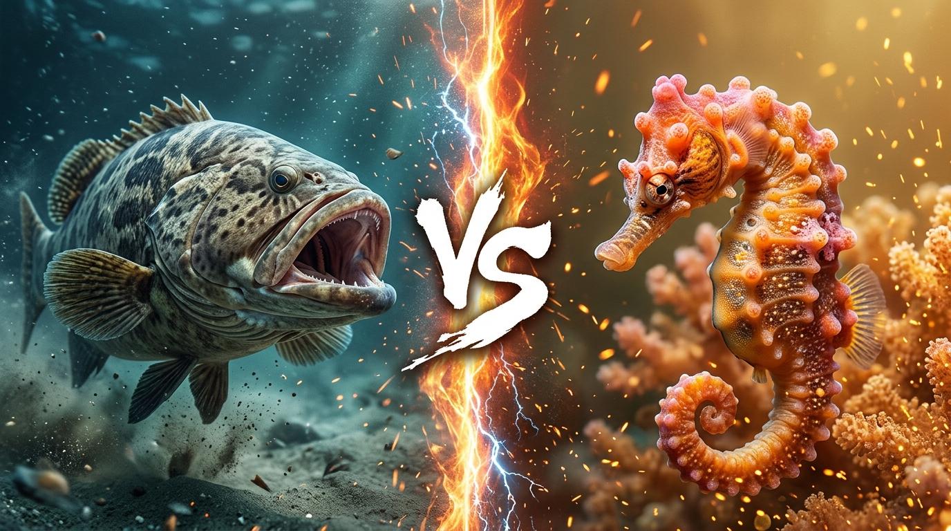 giant-grouper-vs-pygmy-seahorse comparison image on AnimalDex