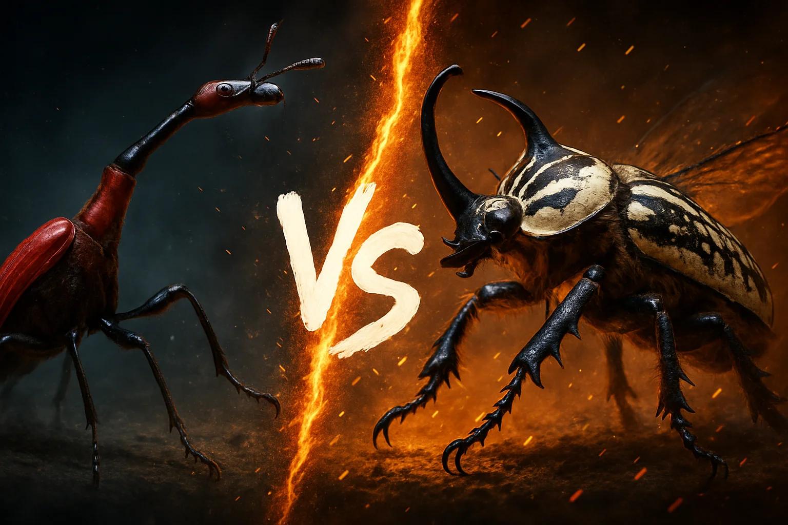 giraffe-weevil-vs-goliath-beetle comparison image on AnimalDex