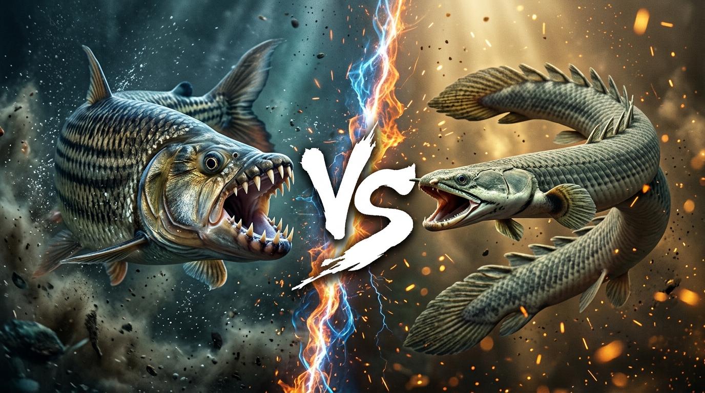 goliath-tigerfish-vs-senegal-bichir comparison image on AnimalDex