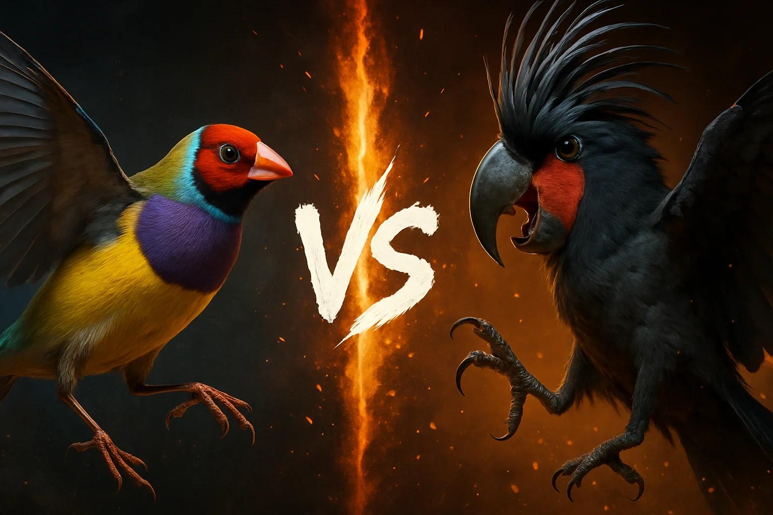 gouldian-finch-vs-palm-cockatoo comparison image on AnimalDex