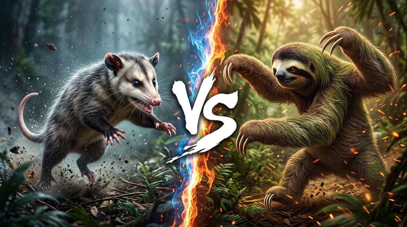 gray-four-eyed-opossum-vs-three-toed-sloth comparison image on AnimalDex