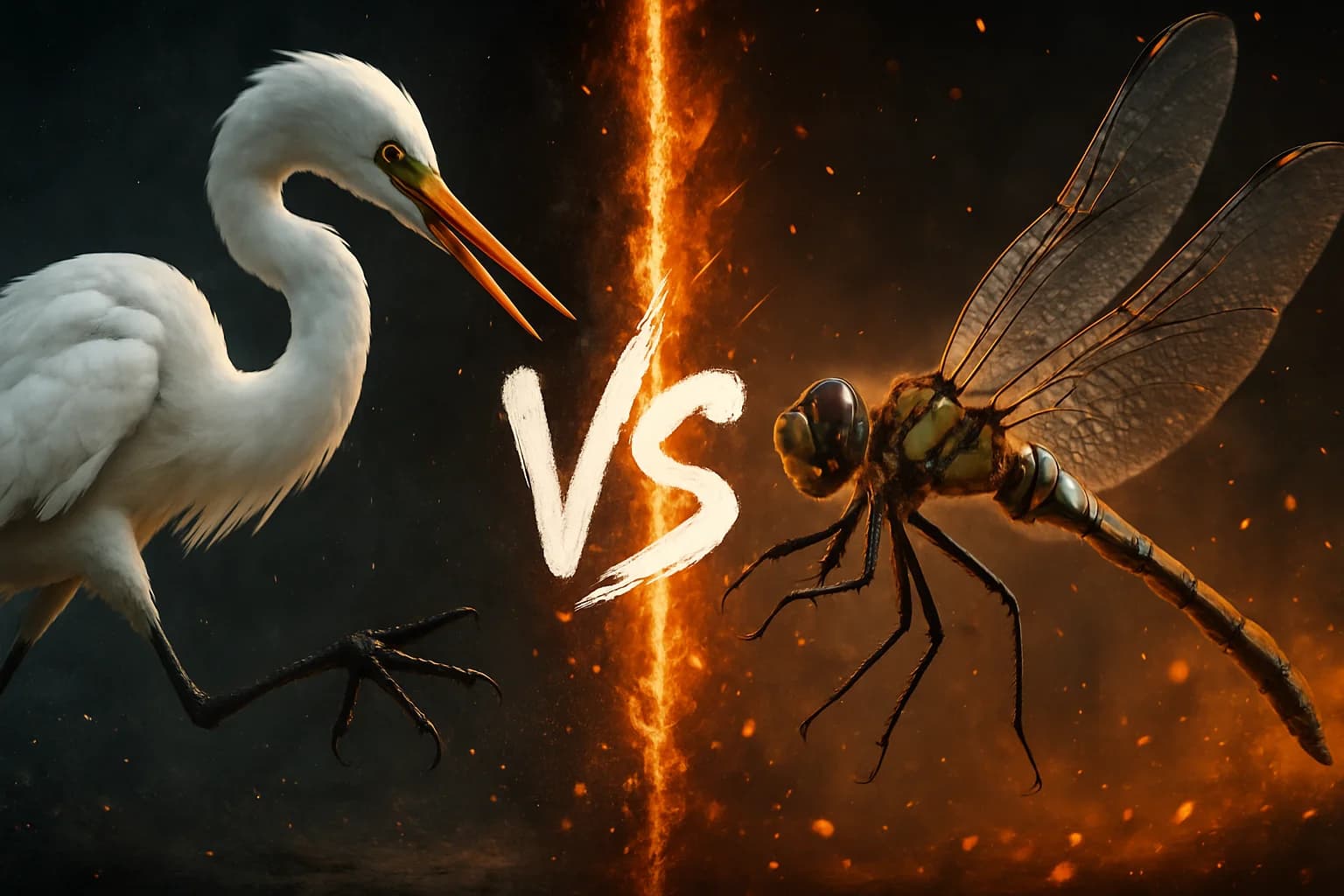 great-egret-vs-dragonfly comparison image on AnimalDex