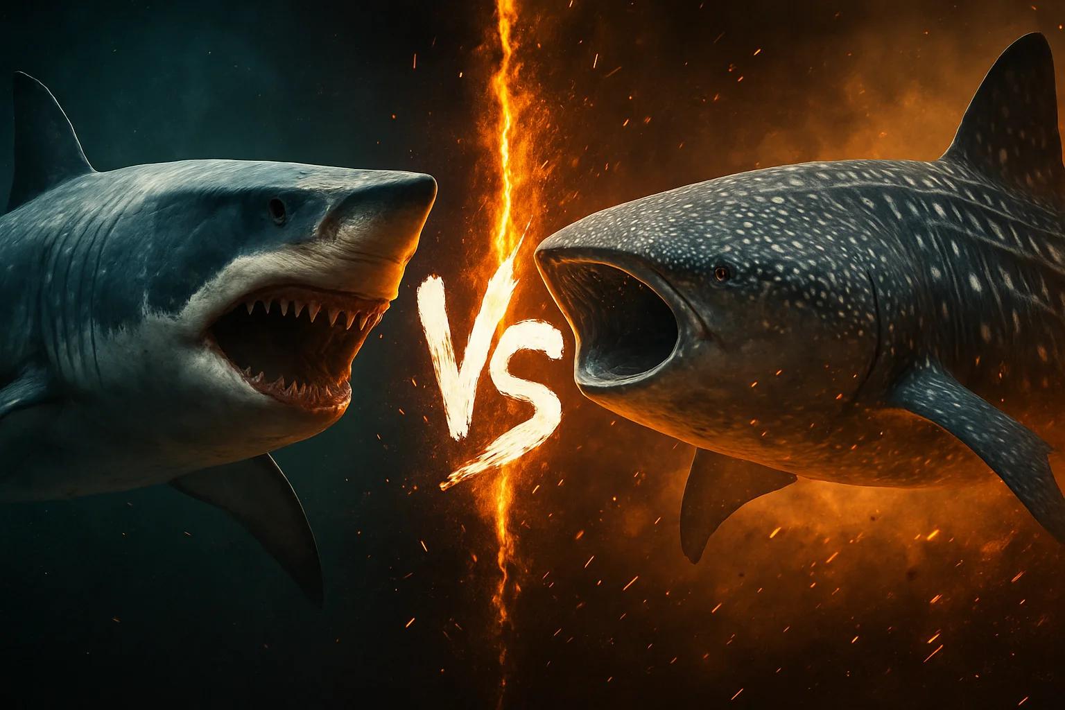 great-white-shark-vs-whale-shark comparison image on AnimalDex