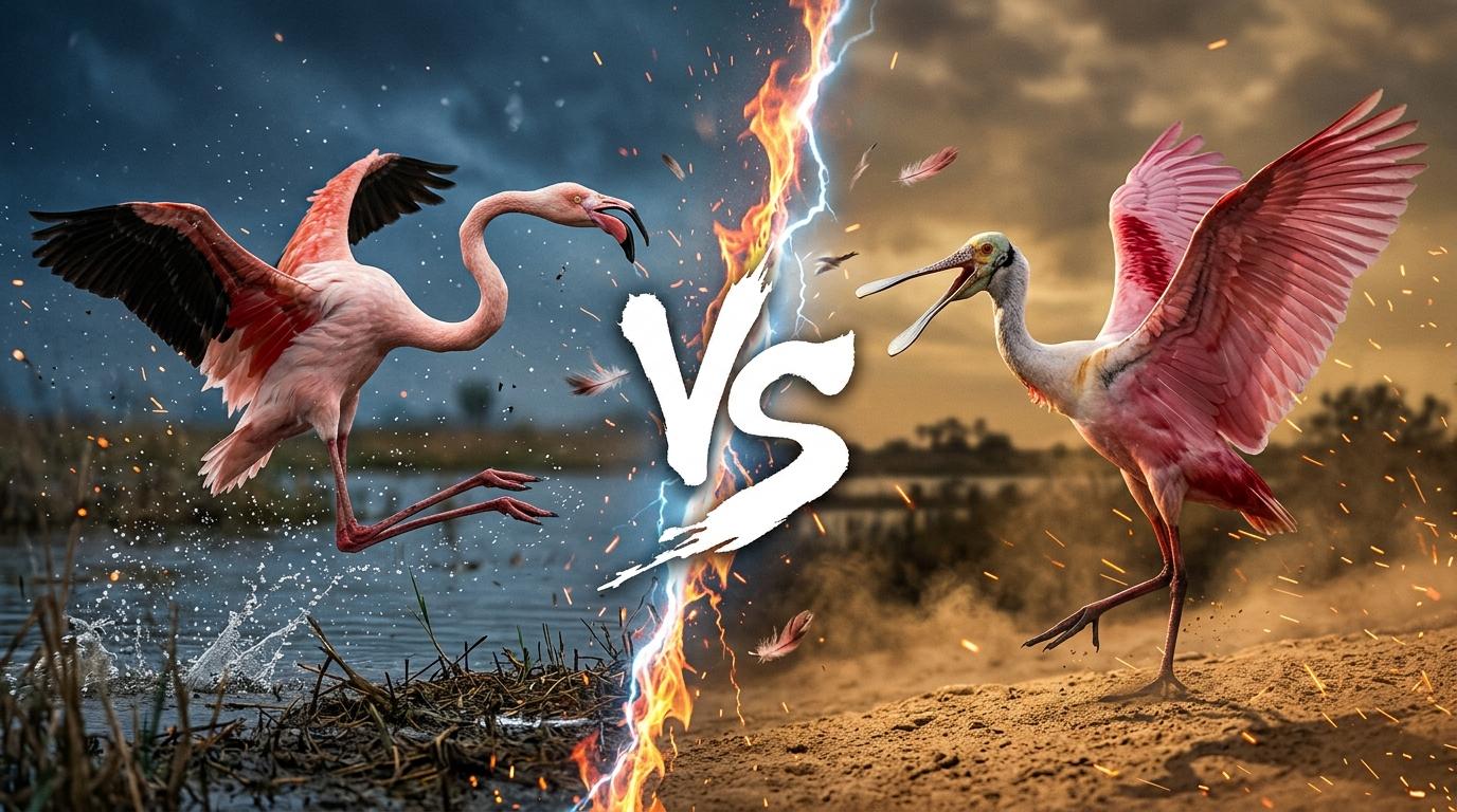 greater-flamingo-vs-roseate-spoonbill comparison image on AnimalDex