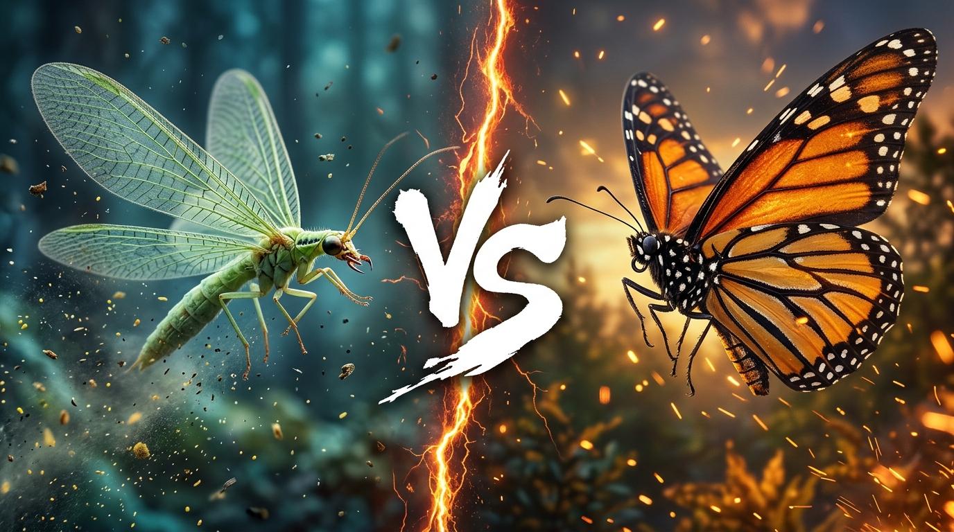 green-lacewing-vs-monarch-butterfly comparison image on AnimalDex