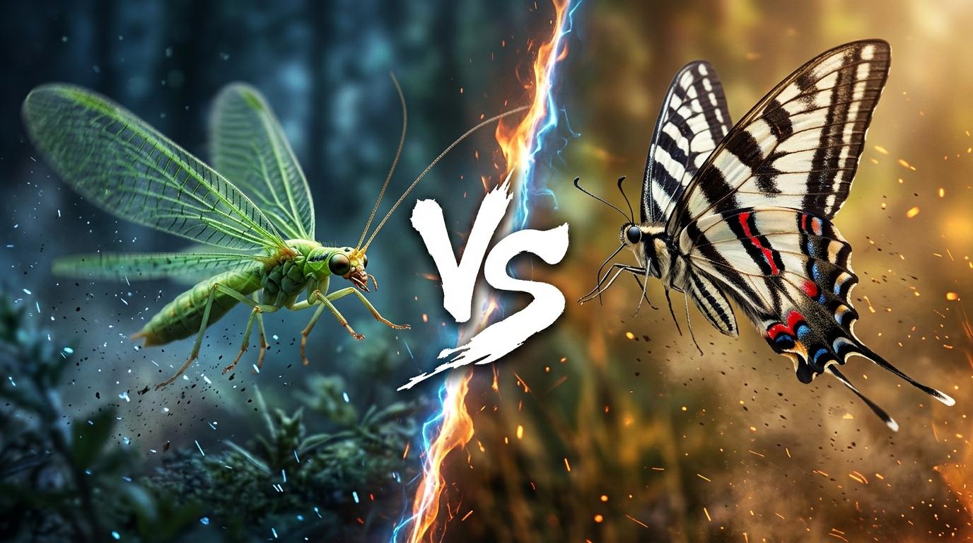 green-lacewing-vs-zebra-swallowtail comparison image on AnimalDex