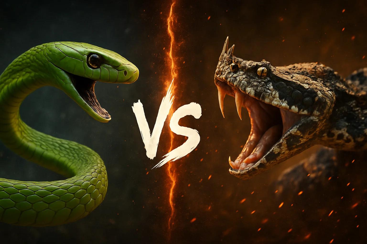 green-mamba-vs-rhinoceros-viper comparison image on AnimalDex