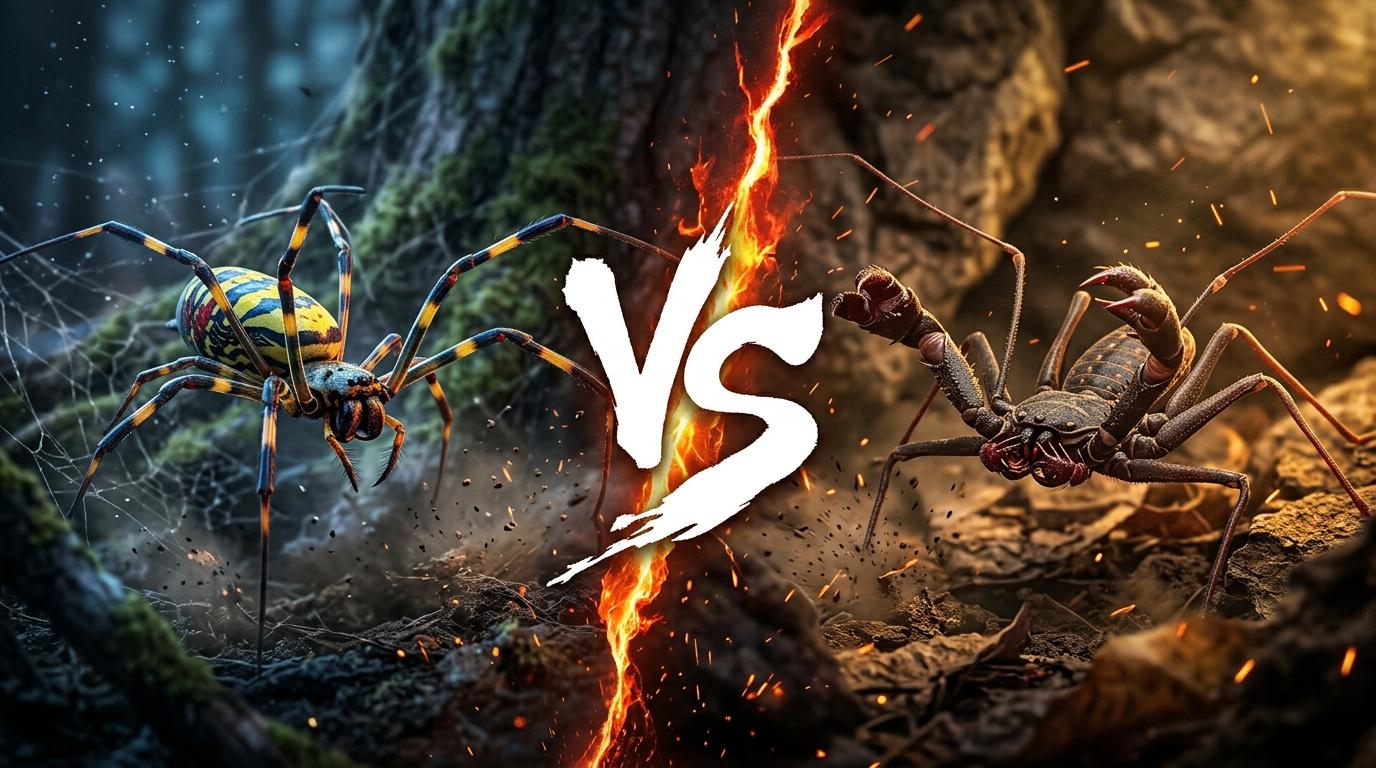 joro-spider-vs-tailless-whip-scorpion comparison image on AnimalDex